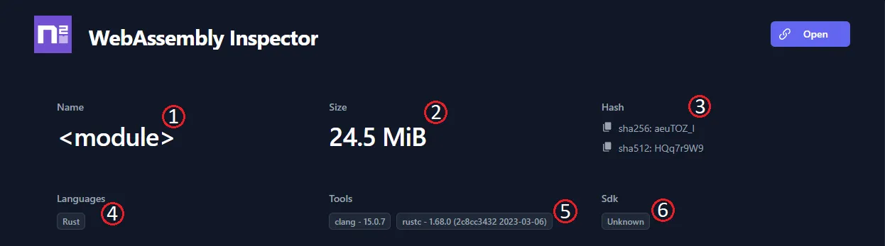 The WASM Analyzer Metadata tab